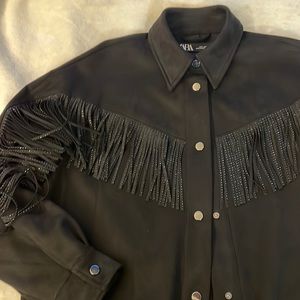 NWT 🏷️ Zara Suede *Like, Button Down Long Sleeve Shirt With Fringe Size S